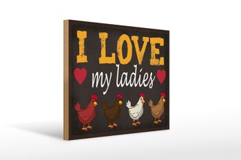 Panneau en bois disant 40x30cm poulets j'aime mes dames panneau décoratif en bois 1