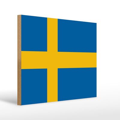 Holzschild Flagge Schwedens 40x30cm Flag of Sweden Holz Deko Schild