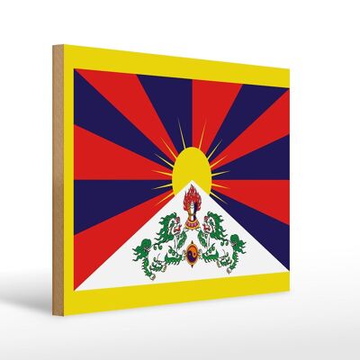 Holzschild Flagge Tibets 40x30cm Flag of Tibet Holz Deko Schild