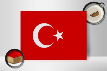 Panneau en bois drapeau Türkiye 40x30cm Drapeau de Turquie panneau décoratif en bois 2