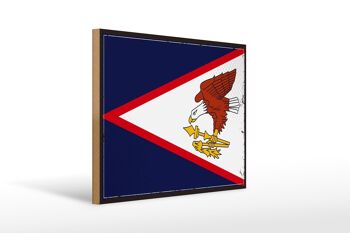 Drapeau en bois 40x30cm, drapeau rétro des Samoa américaines, panneau décoratif 1