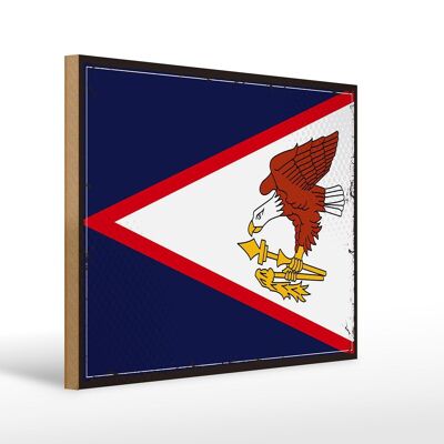 Holzschild Flagge 40x30cm Retro Flag of American Samoa Deko Schild
