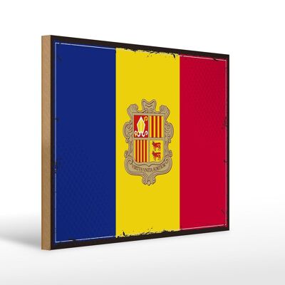 Cartello in legno Bandiera di Andorra 40x30 cm Cartello decorativo con bandiera retrò di Andora