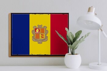 Panneau en bois drapeau d'andorre 40x30cm, drapeau rétro d'andorre, panneau décoratif 3