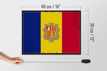 Panneau en bois drapeau d'andorre 40x30cm, drapeau rétro d'andorre, panneau décoratif 4