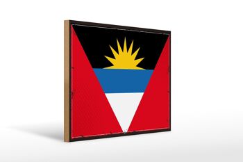 Panneau en bois drapeau Antigua-et-Barbuda 40x30cm, drapeau rétro 1