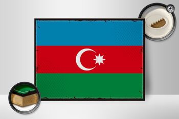 Panneau en bois drapeau de l'Azerbaïdjan 40x30cm, panneau rétro de l'Azerbaïdjan 2