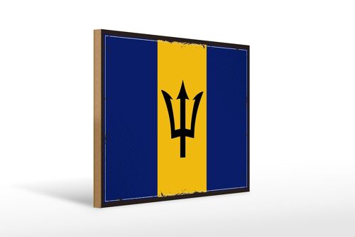 Holzschild Flagge Barbados 40x30cm Retro Flag of Barbados Schild