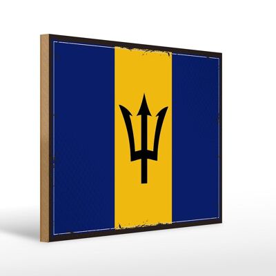 Cartel de madera Bandera de Barbados 40x30cm Cartel Retro Bandera de Barbados