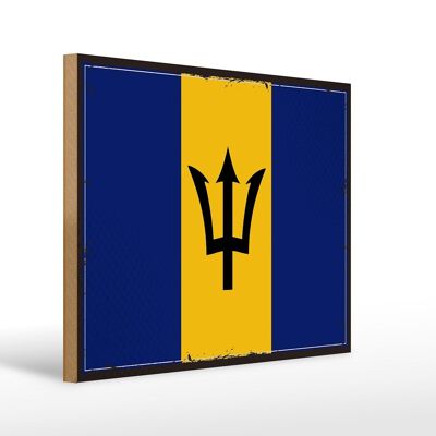 Holzschild Flagge Barbados 40x30cm Retro Flag of Barbados Schild