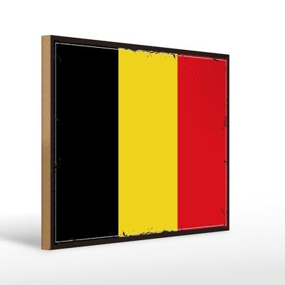 Cartel de madera Bandera de Bélgica 40x30cm Cartel Retro Bandera de Bélgica
