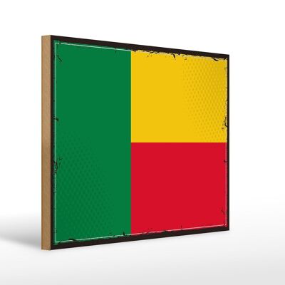 Letrero de madera bandera de Benín 40x30cm bandera retro de Benín cartel decorativo