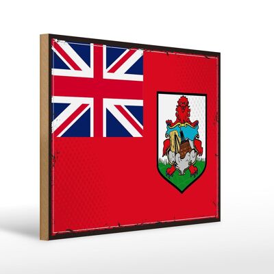 Cartel de Madera Bandera de Bermudas 40x30cm Cartel Retro Bandera de Bermudas