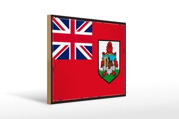 Panneau en bois drapeau des Bermudes 40x30cm, drapeau rétro des Bermudes 1