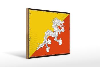 Panneau en bois drapeau du Bhoutan, 40x30cm, drapeau rétro du Bhoutan, panneau décoratif 1