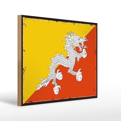 Holzschild Flagge Bhutans 40x30cm Retro Flag of Bhutan Deko Schild