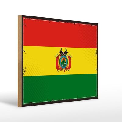 Cartello in legno bandiera della Bolivia 40x30 cm Cartello con bandiera retrò della Bolivia