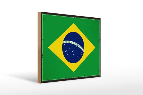 Holzschild Flagge Brasiliens 40x30cm Retro Flag of Brazil Schild