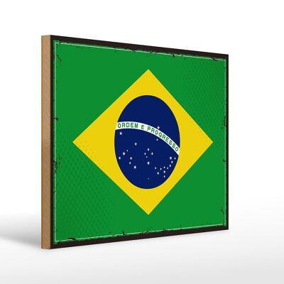 Panneau en bois Drapeau du Brésil 40x30cm Panneau rétro Drapeau du Brésil