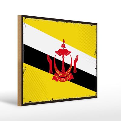 Cartel de madera Bandera de Brunei 40x30cm Cartel decorativo Retro Bandera de Brunei
