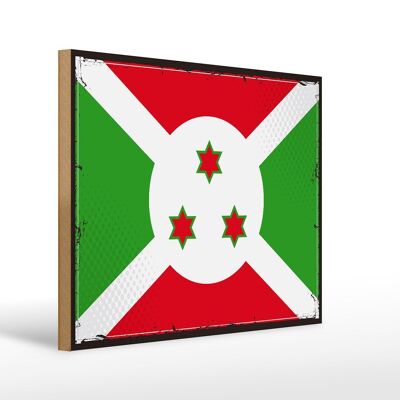 Holzschild Flagge Burundis 40x30cm Retro Flag of Burundi Schild