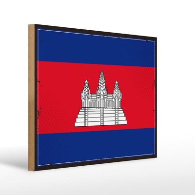 Letrero de madera Bandera de Camboya 40x30cm Bandera Retro Letrero de Camboya