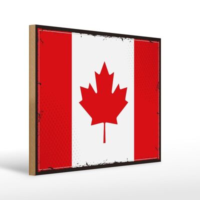 Cartel de madera Bandera de Canadá 40x30cm Cartel decorativo Bandera Retro de Canadá