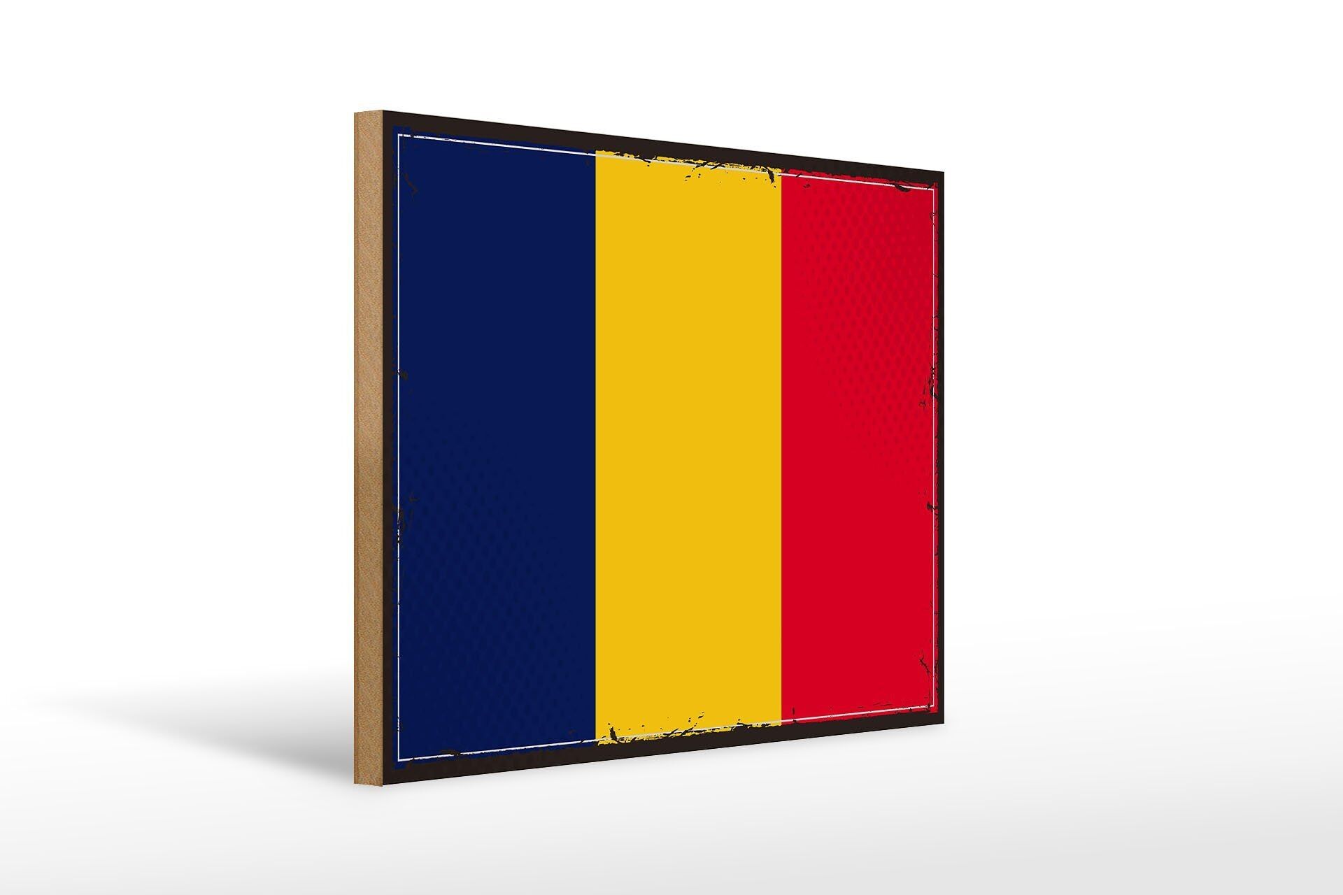 Holzschild Flagge des Tschad 40x30cm Retro Flag of Chad Deko Schild