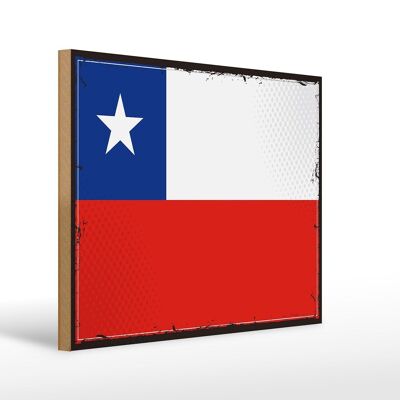 Holzschild Flagge Chiles 40x30cm Retro Flag of Chile Holz Deko Schild