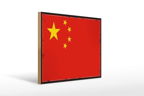 Holzschild Flagge China 40x30cm Retro Flag of China Holz Deko Schild