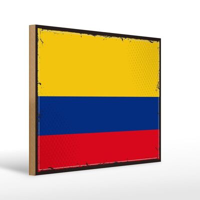 Letrero de madera Bandera de Colombia 40x30cm Bandera Retro Letrero de Colombia