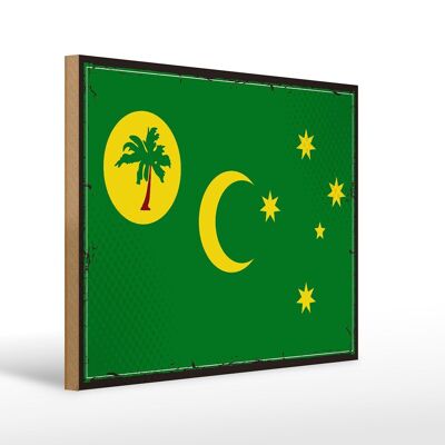 Cartello in legno con bandiera Isole Cocos 40x30 cm Cartello retrò Isole Cocos