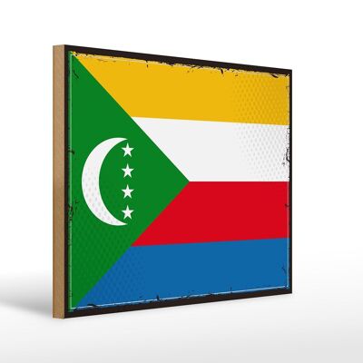 Letrero de madera Bandera de Comoras 40x30cm Bandera Retro Letrero de Comoras