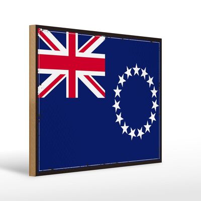 Panneau en bois drapeau des îles Cook 40x30cm panneau décoratif rétro des îles Cook