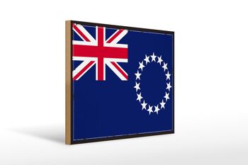 Panneau en bois drapeau des îles Cook 40x30cm panneau décoratif rétro des îles Cook 1