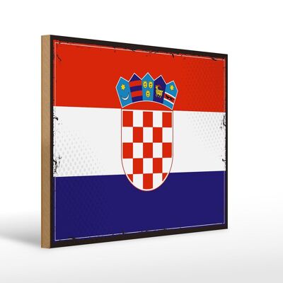 Letrero de madera Bandera de Croacia 40x30cm Cartel retro de la bandera de Croacia