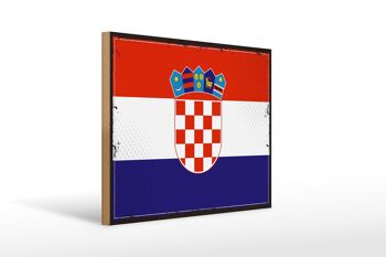 Panneau en bois drapeau de la Croatie 40x30cm, drapeau rétro de la Croatie 1