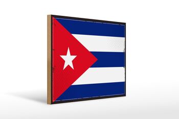 Panneau en bois Drapeau de Cuba 40x30cm Rétro Drapeau de Cuba panneau décoratif en bois 1