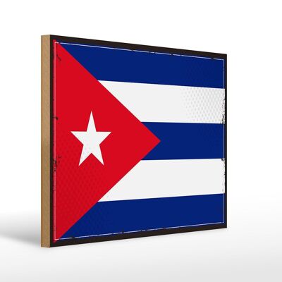 Holzschild Flagge Kubas 40x30cm Retro Flag of Cuba Holz Deko Schild