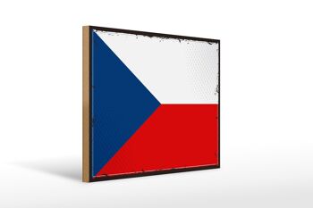 Panneau en bois drapeau de la République tchèque 40x30cm, panneau rétro de la République tchèque 1