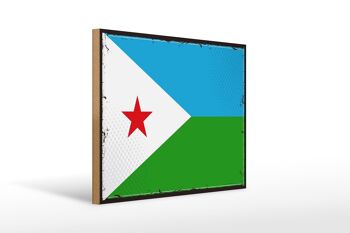 Panneau en bois drapeau de Djibouti 40x30cm, drapeau rétro, signe de Djibouti 1