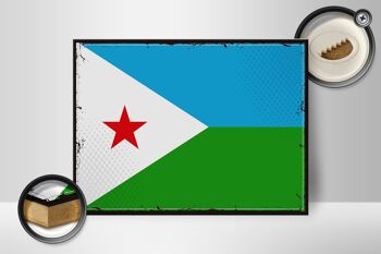 Panneau en bois drapeau de Djibouti 40x30cm, drapeau rétro, signe de Djibouti 2
