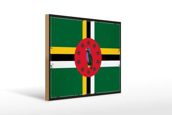 Panneau en bois drapeau de la Dominique 40x30cm, drapeau rétro de la Dominique 1