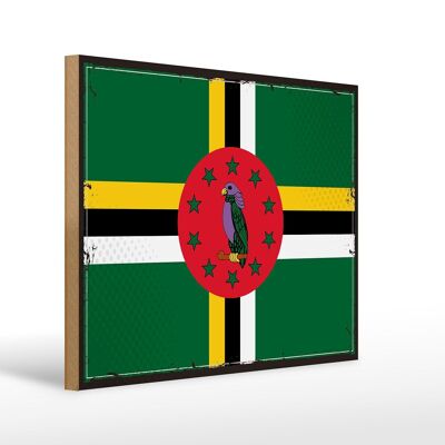 Holzschild Flagge Dominicas 40x30cm Retro Flag of Dominica Schild