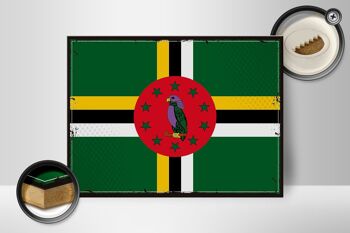 Panneau en bois drapeau de la Dominique 40x30cm, drapeau rétro de la Dominique 2