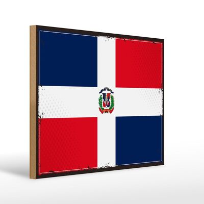 Panneau en bois drapeau République Dominicaine 40x30cm panneau décoratif rétro