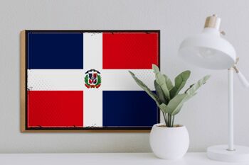 Panneau en bois drapeau République Dominicaine 40x30cm panneau décoratif rétro 3