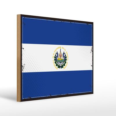 Letrero de madera bandera de El Salvador 40x30cm cartel retro de El Salvador