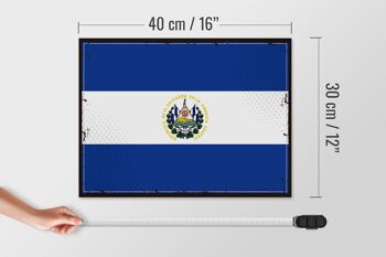 Panneau en bois drapeau du Salvador 40x30cm signe rétro du Salvador 4