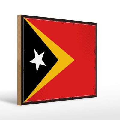 Letrero de madera Bandera de Timor Oriental 40x30cm Bandera Retro Letrero de Timor Oriental